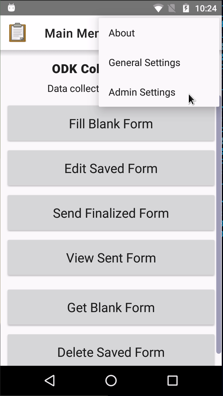 The ODK Collect Admin Settings
