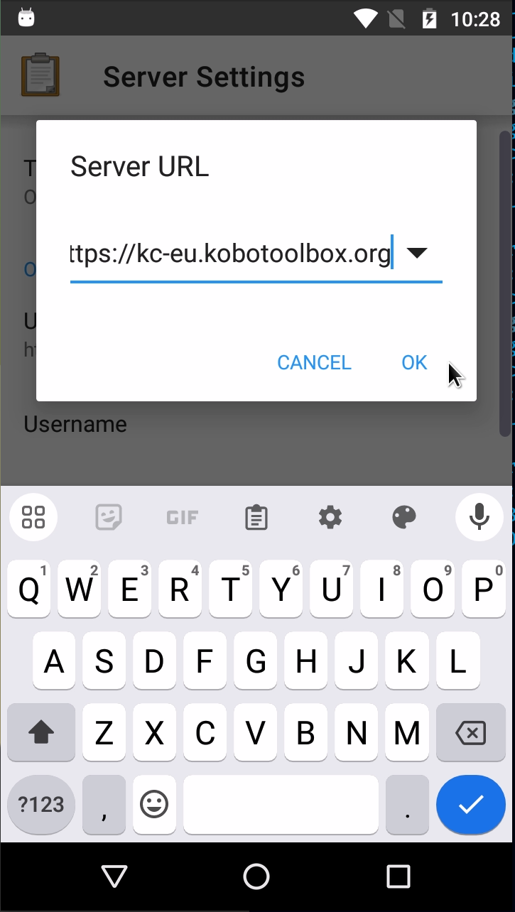 The ODK Collect server URL