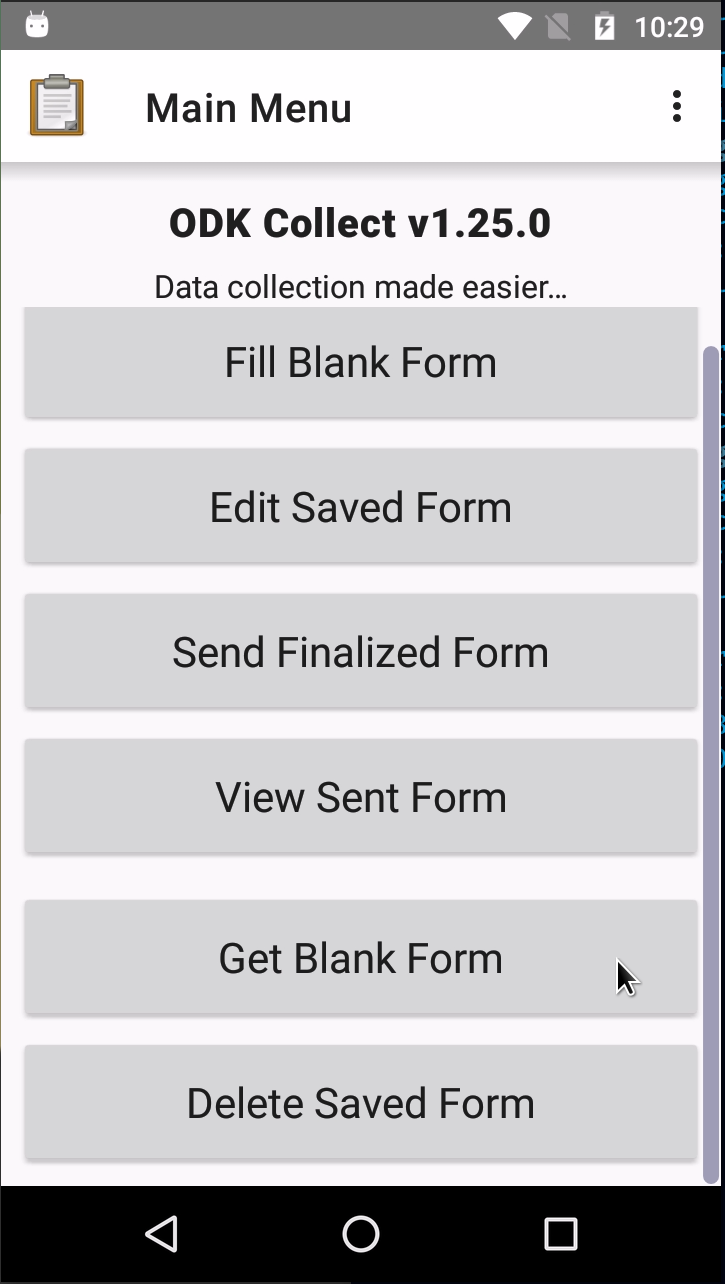 Selecting get blank form option
