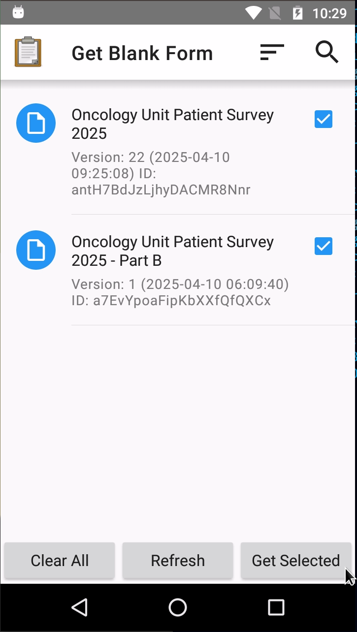 Selection of blank forms to retrieve