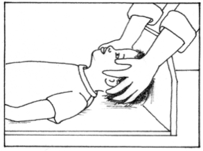 Positioning child's head against the base of the board